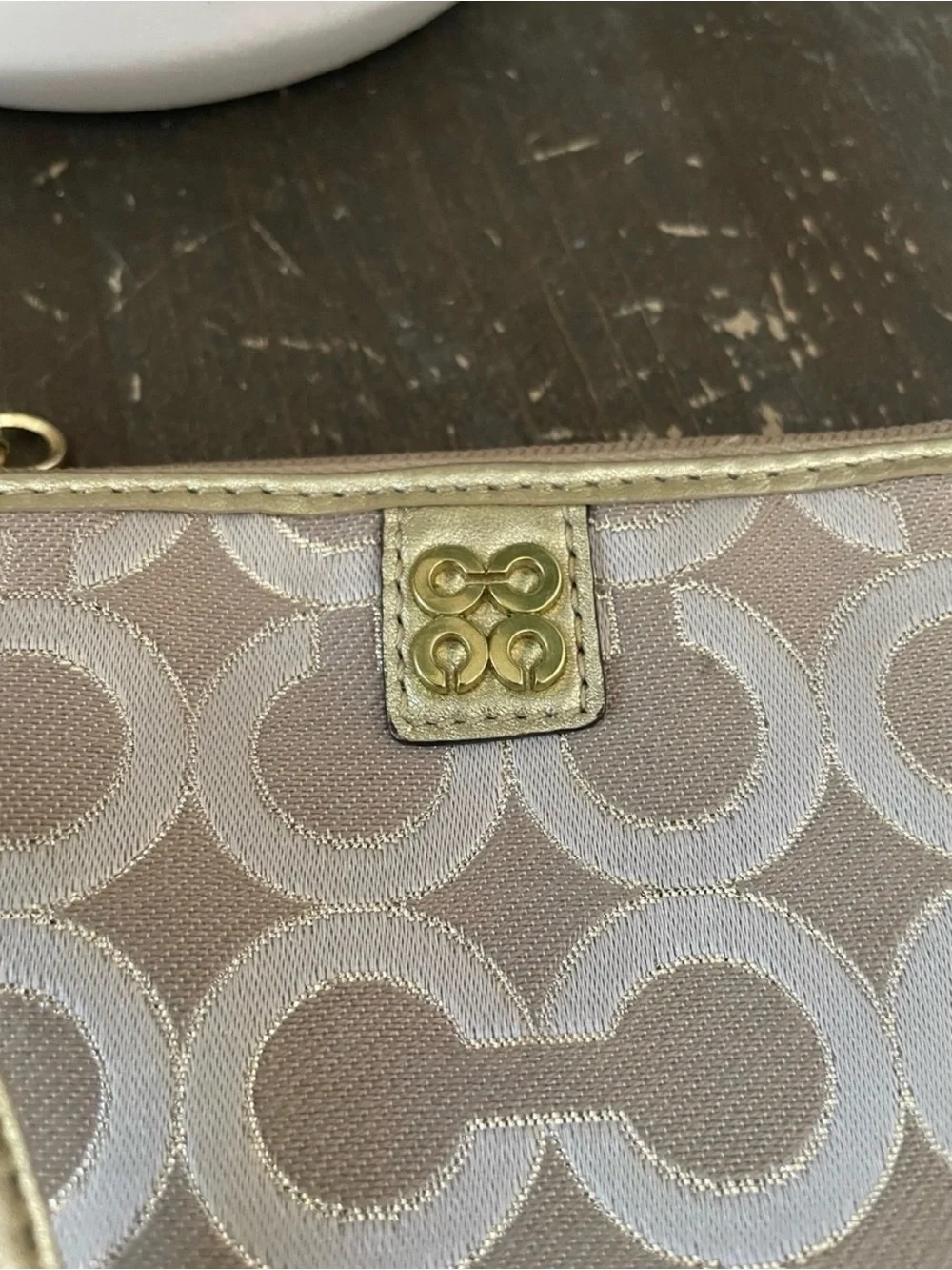 Coach OP Art Beige & Gold Wristlet Pouch